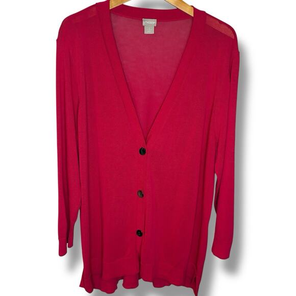 Chico's Cardigan Size 3 (XL) Raspberry Sorbet Semi-Sheer Button Up 3/4 Sleeve - Picture 2 of 7